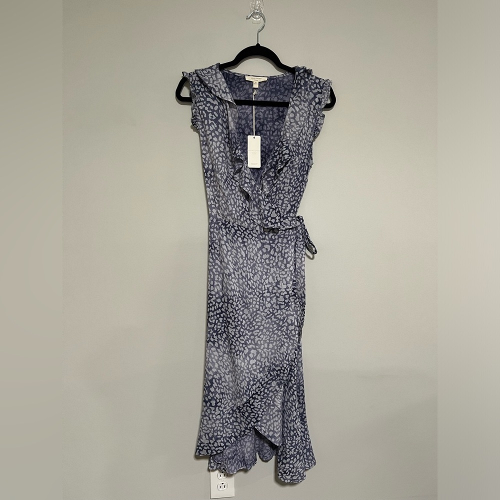 Grade & Gather Sleeveless Blue Leopard Print Midi Wrap Dress Small Boutique